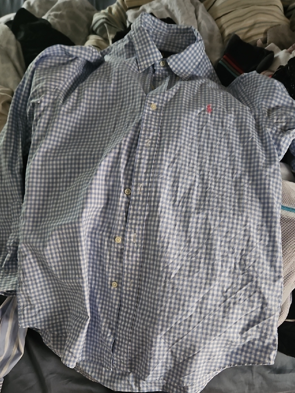 Ralph Lauren Light Blue Custom Fit Plaid Gingham Button-Down Shirt